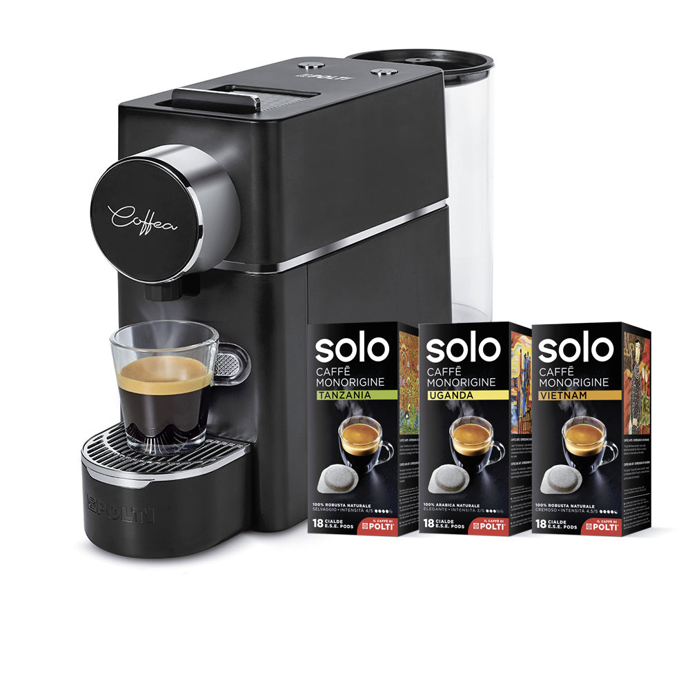 Polti Coffea S18B con kit de degustación que incluye 54 cápsulas